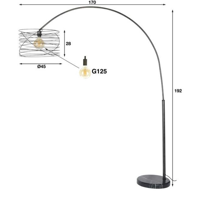 Booglamp Charcoal Metaal Curl 1-licht Gebogen Arm