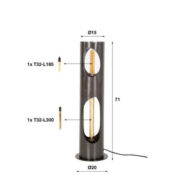 PS-Collection Organic Cylinder Vloerlamp - Ø20x71cm - Zwart Nikkel - Metaal