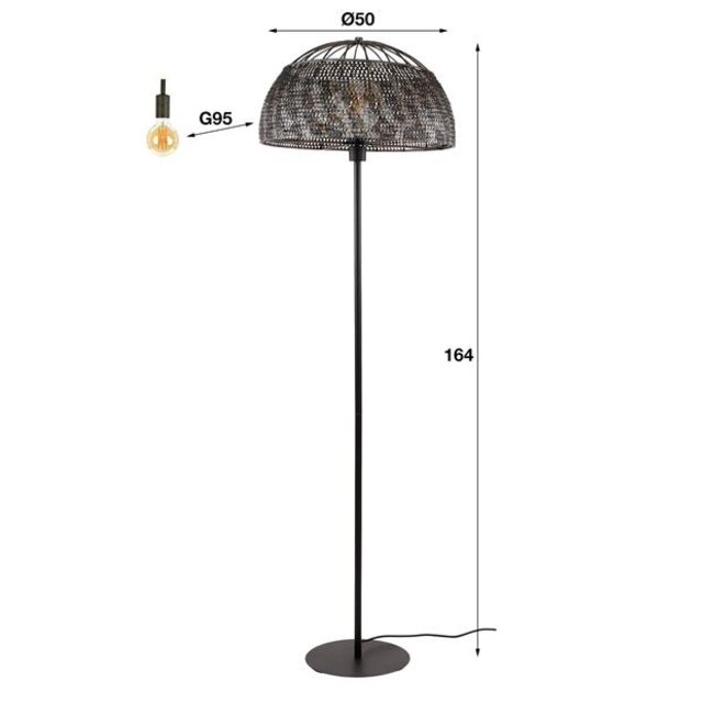 PS-Collection Armor Open Vloerlamp Ø50x164cm - Zwart/Bruin - Metaal