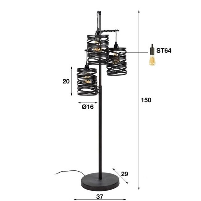 Spindle Vloerlamp 3L - 37x29x150cm - Slate Grey - Metaal