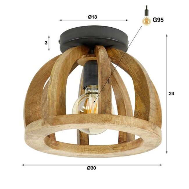 Plafondlamp Mangohout Naturel 1 Lichtpunt - Orba