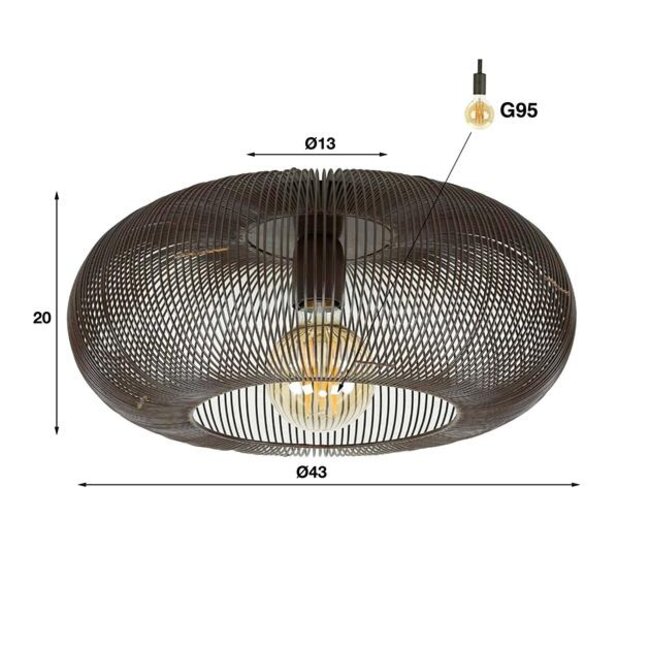 Plafondlamp Zwart Nikkel Metaal 1-Lichts - Copper Twist