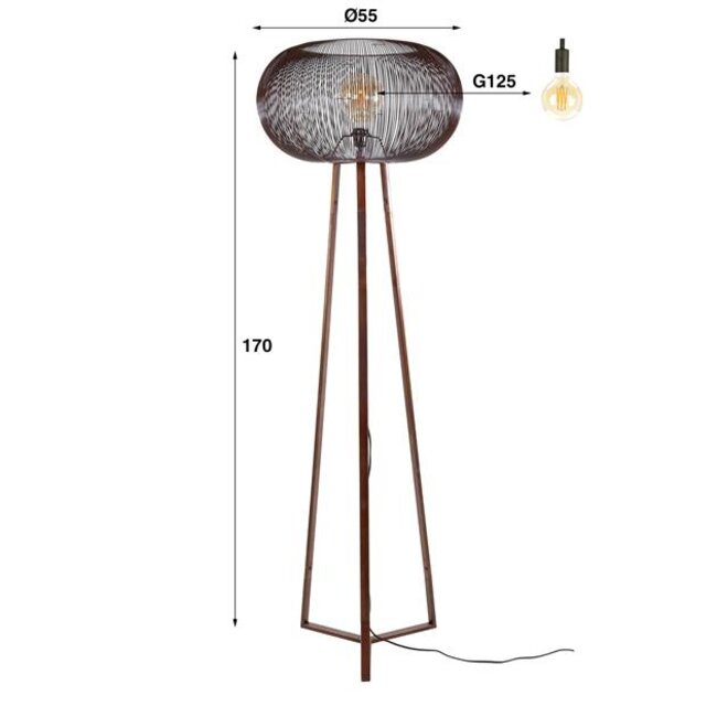PS-Collection Copper Twist Vloerlamp 3-Poot - ø55x170cm - Zwart - Metaal