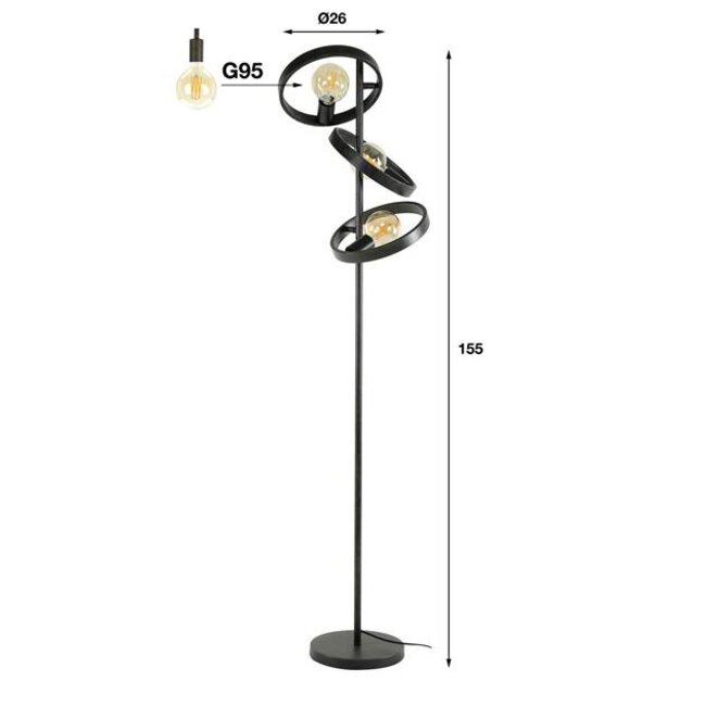 Vloerlamp Charcoal Metaal 3 Lichtpunten - Hover