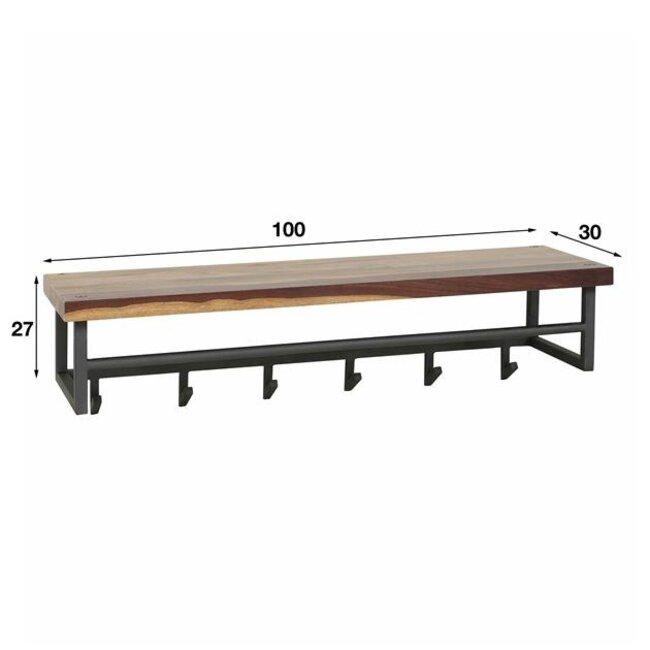 Kapstok 6 Haken Hoedenplank Hout Metaal - Daytona
