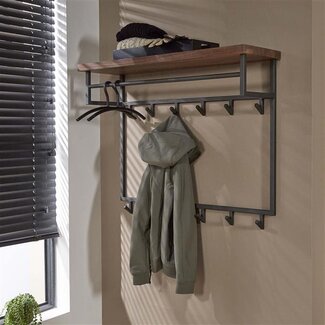 PS-Collection Kapstok 12 Haken Hoedenplank Hout Metaal - Daytona