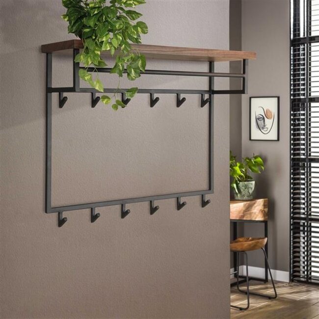 Kapstok 12 Haken Hoedenplank Hout Metaal - Daytona
