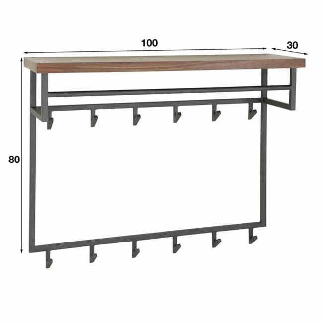 Kapstok 12 Haken Hoedenplank Hout Metaal - Daytona