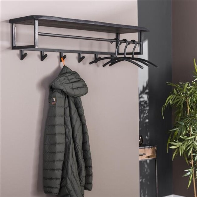 Kapstok Acacia Metaal Hoedenplank 6 Haken Zwart Yucon