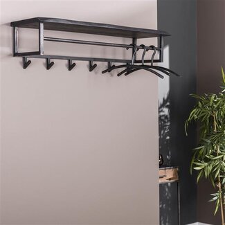 PS-Collection Kapstok Acacia Metaal Hoedenplank 6 Haken Zwart Yucon