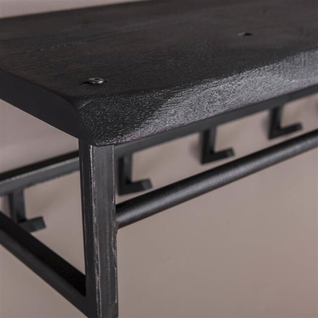 Yucon 6 Haken Kapstok - 100x30x27cm - Zwart - Acacia/Metaal