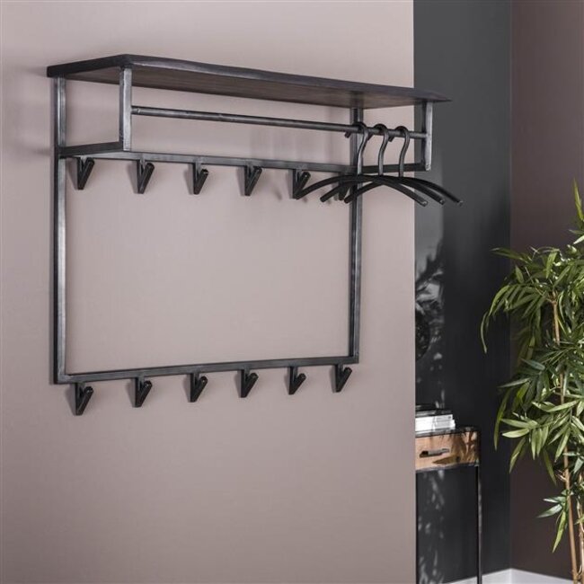 PS-Collection Yucon 12 Haken Kapstok Hoog - 100x30x80cm - Zwart - Acacia/Metaal