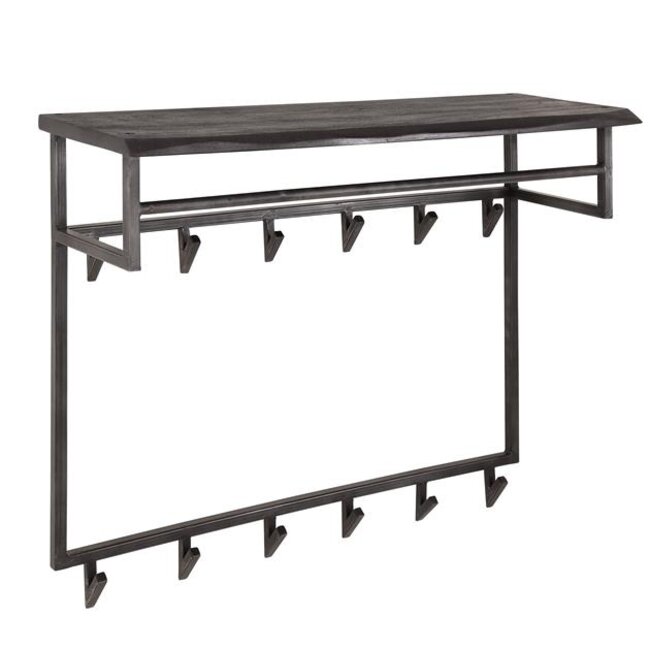 PS-Collection Yucon 12 Haken Kapstok Hoog - 100x30x80cm - Zwart - Acacia/Metaal