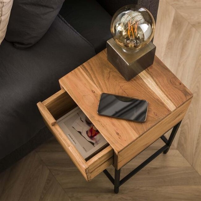 Nachtkastje Acaciahout Naturel Flat XS 1 Lade