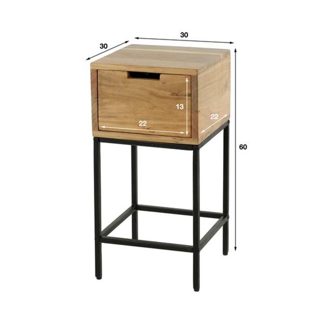 Flat XS Nachtkastje - 30x30x60cm - Naturel - Acacia/Metaal