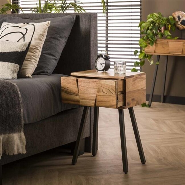 Demn Nachtkastje - 40x32x60cm - Naturel - Acacia/Metaal