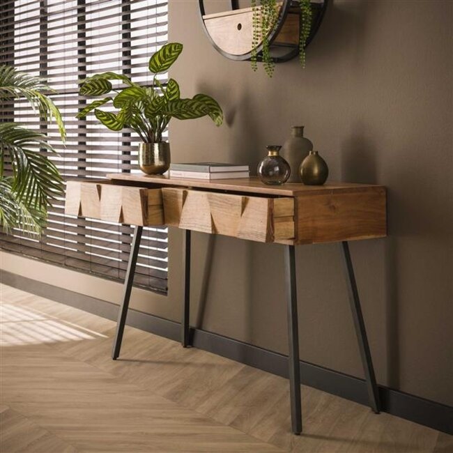 Demn 2 Lade Kaptafel - 120x40x77cm - Naturel - Acacia/Metaal