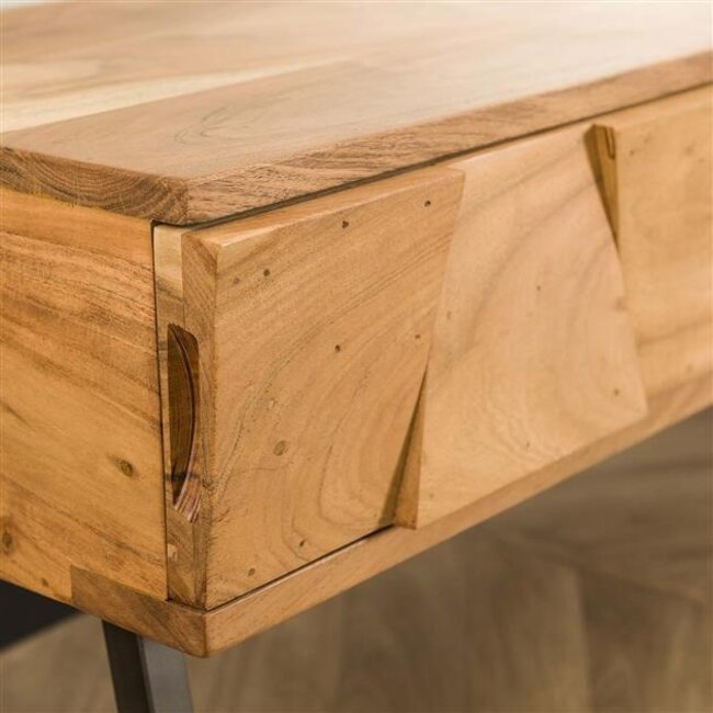 Demn 2 Lade Kaptafel - 120x40x77cm - Naturel - Acacia/Metaal