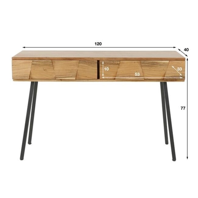 Demn 2 Lade Kaptafel - 120x40x77cm - Naturel - Acacia/Metaal