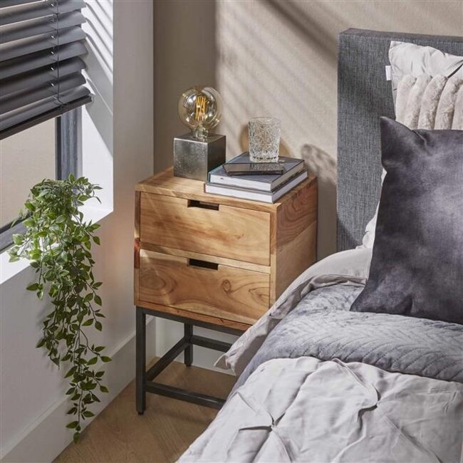 PS-Collection Flat 2 Lade Nachtkastje - 40x30x60cm - Naturel - Acacia