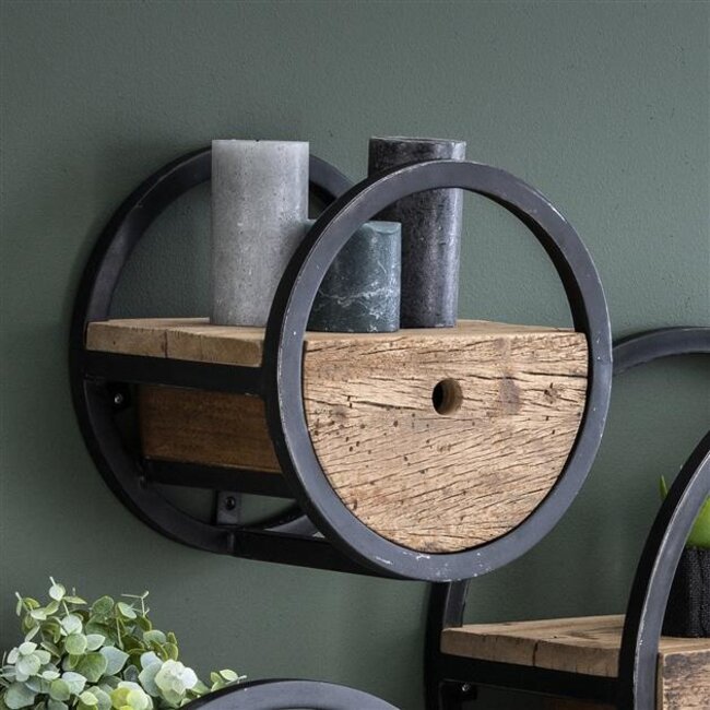 PS-Collection Circular Wandschap met Lade - Ø30x25cm - Bruin - Hout/Metaal