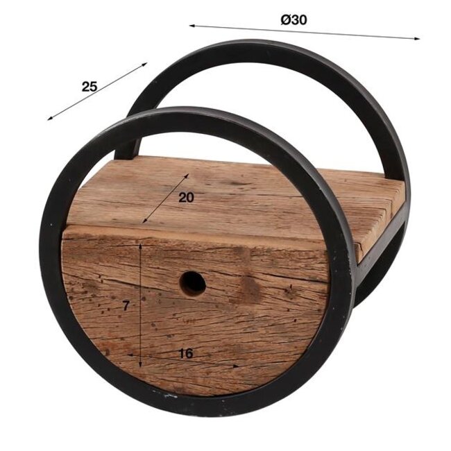 Circular Wandschap met Lade - Ø30x25cm - Bruin - Hout/Metaal