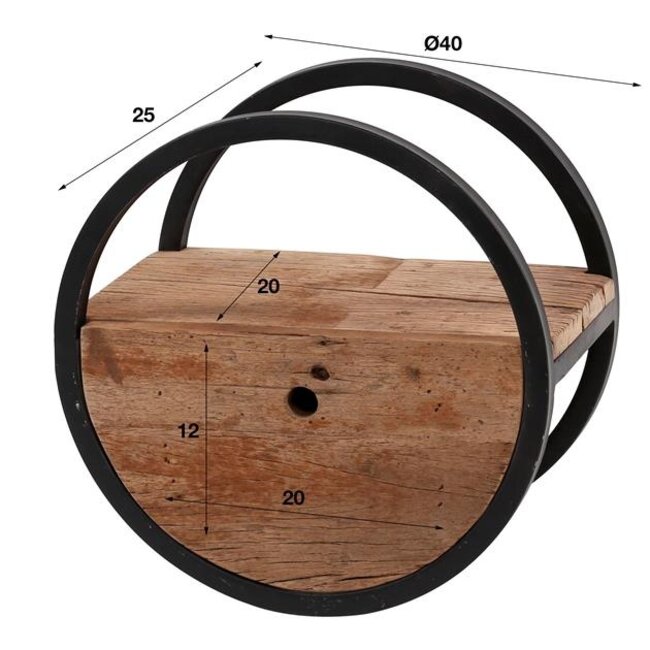 Wandschap Hardhout Metaal Met Lade Circular - Ø40 cm