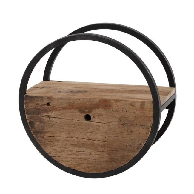 PS-Collection Circular Wandschap met Lade - Ø50x25cm - Bruin - Hout/Metaal