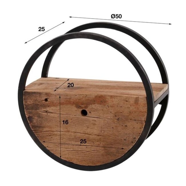 PS-Collection Circular Wandschap met Lade - Ø50x25cm - Bruin - Hout/Metaal