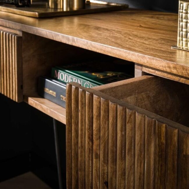 Wave 2 Lade Kaptafel - 110x40x77cm - Zandkleur - Mango/Metaal