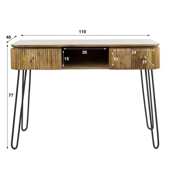 PS-Collection Wave 2 Lade Kaptafel - 110x40x77cm - Zandkleur - Mango/Metaal