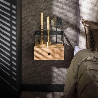 PS-Collection Strip Set van 2 Hangende Nachtkastjes - 30x30x20cm - Naturel - Acacia