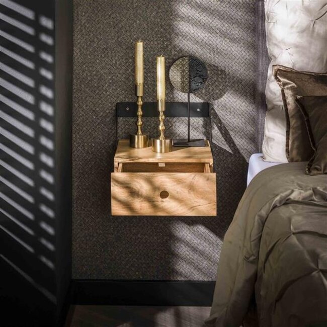 PS-Collection Strip Set van 2 Hangende Nachtkastjes - 30x30x20cm - Naturel - Acacia