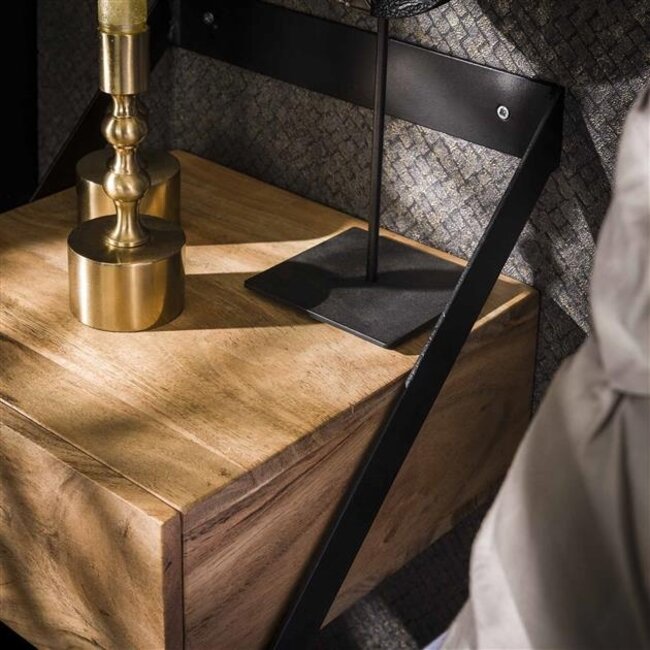 PS-Collection Strip Set van 2 Hangende Nachtkastjes - 30x30x20cm - Naturel - Acacia