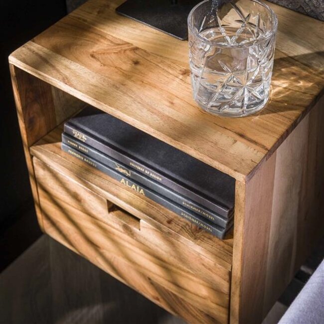 PS-Collection Flat Set van 2 Nachtkastjes - 30x25x30cm - Naturel - Acacia