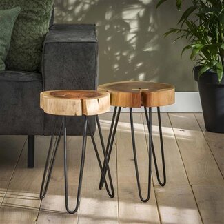 PS-Collection Bijzettafel Acaciahout Metaal Set van 2 Trunk
