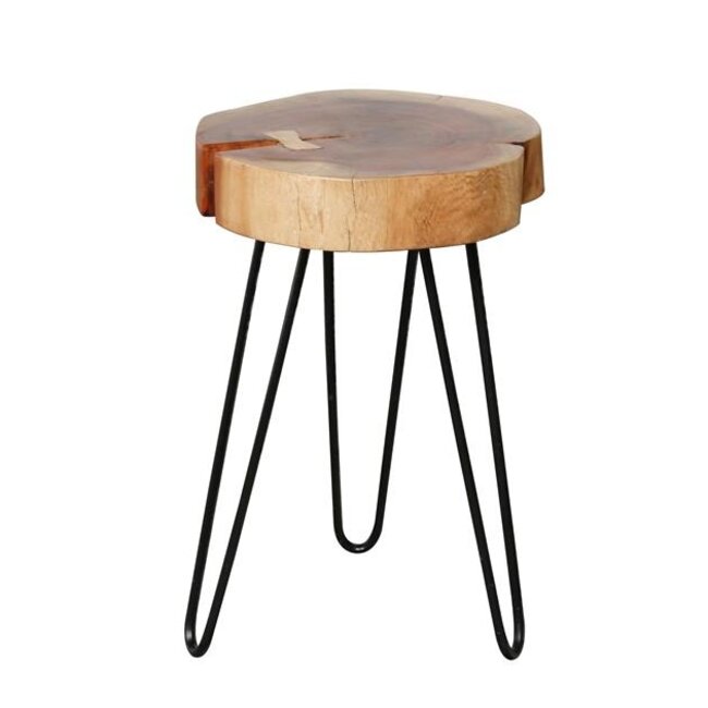 PS-Collection Stam Bijzettafel 2 Stuks - Ø32x45cm - Naturel - Acacia/Metaal