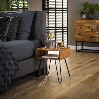 PS-Collection Quadro Nachtkastje - 40x34x48cm - Naturel - Acacia/Metaal