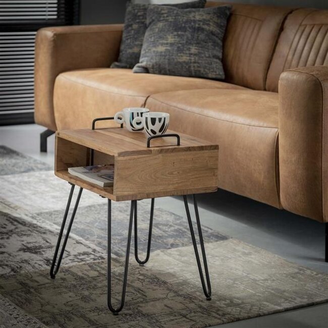 PS-Collection Quadro Nachtkastje - 40x34x48cm - Naturel - Acacia/Metaal