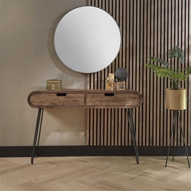 Haltafel Mangohout Zandkleur 2 Lades Barrel