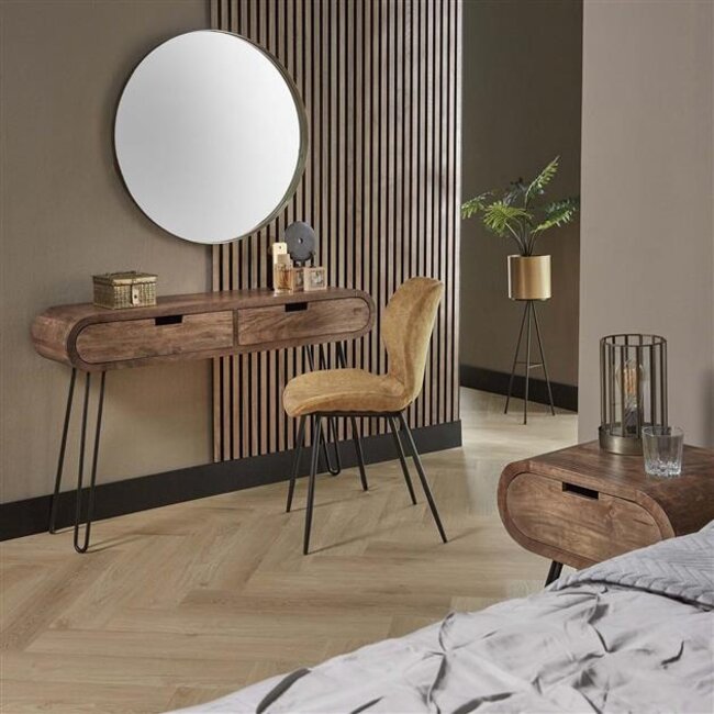 Haltafel Mangohout Zandkleur 2 Lades Barrel