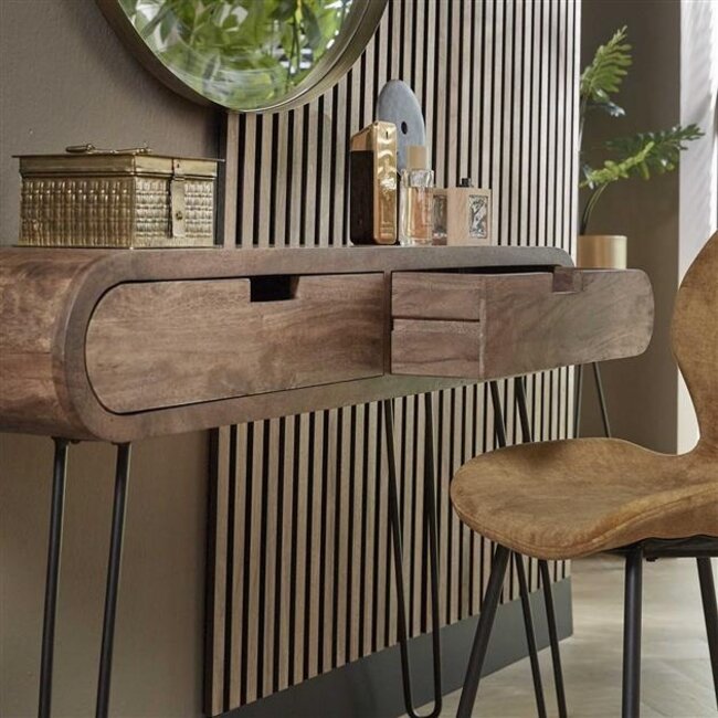 Haltafel Mangohout Zandkleur 2 Lades Barrel