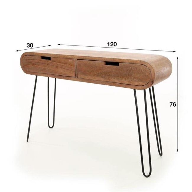 Haltafel Mangohout Zandkleur 2 Lades Barrel