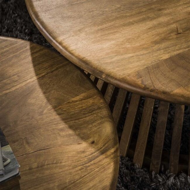 PS-Collection Tweak Conisch Salontafel Set/2 - ø80x40cm - Zandkleur - Mangohout