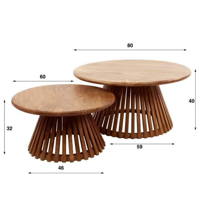 Salontafel Set van 2 Mangohout Zandkleur Tweak Cone