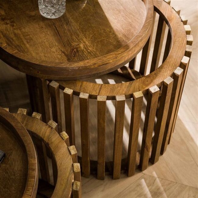 PS-Collection Tweak Set/2 Bijzettafels - ø47/ø36x45cm - Zandkleur - Mangohout