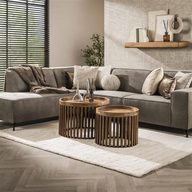 PS-Collection Tweak Set/2 Salontafels - Ø65 & Ø50x40cm - Zandkleur - Mangohout