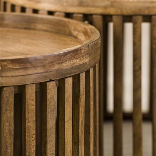 Tweak Set/2 Salontafels - Ø65 & Ø50x40cm - Zandkleur - Mangohout