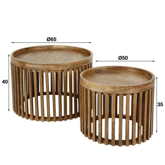 Tweak Set/2 Salontafels - Ø65 & Ø50x40cm - Zandkleur - Mangohout