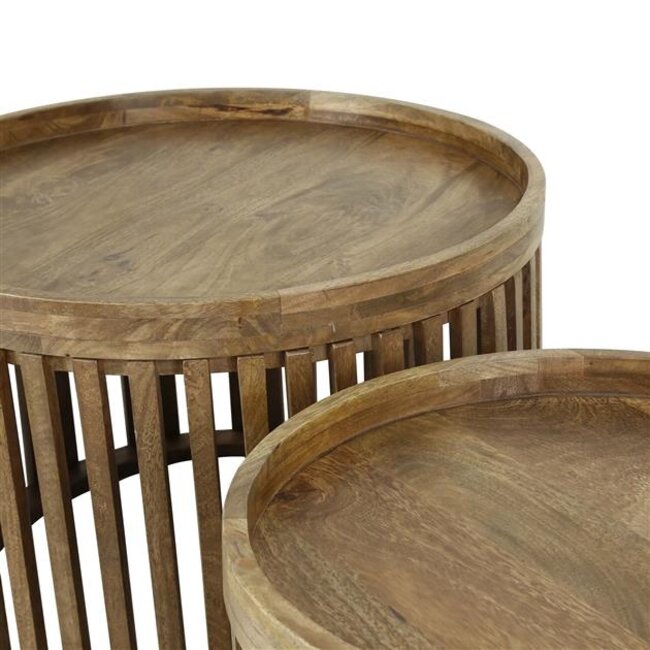 PS-Collection Tweak Set/2 Salontafels - Ø65 & Ø50x40cm - Zandkleur - Mangohout